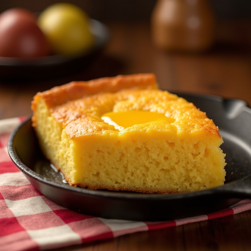 Cornbread — Cast-iron baked, slightly sweet, served warm with butter.