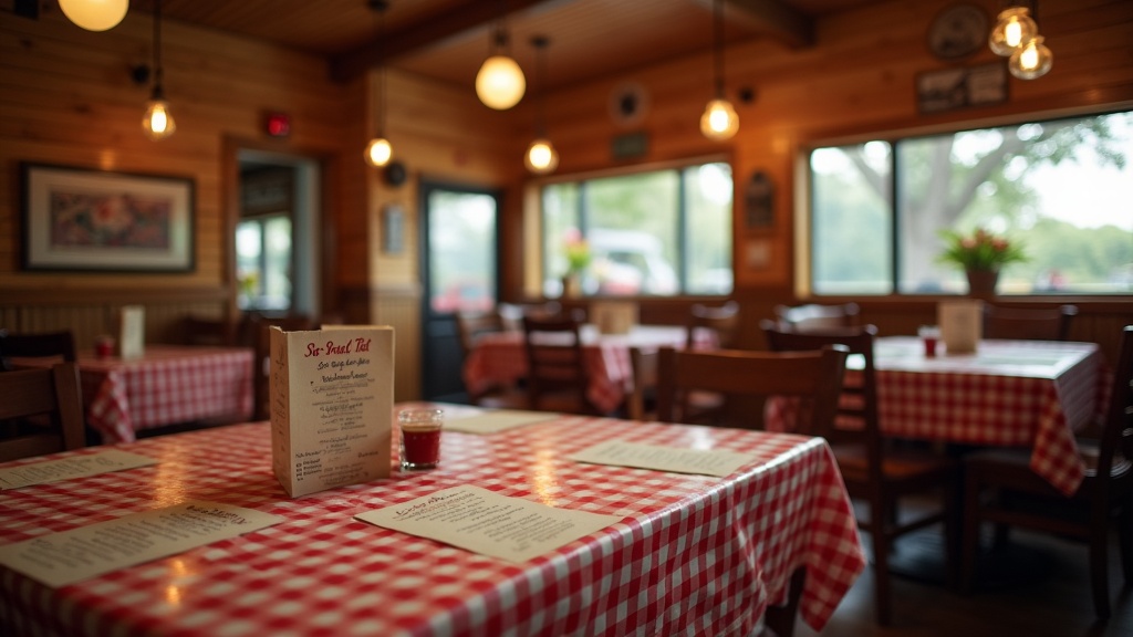 Cozy soul food restaurant interior, warm afternoon light