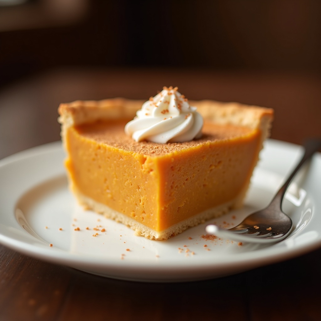 Slice of sweet potato pie with whipped cream
